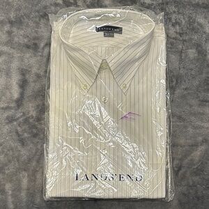 Lands' End Men's Beige Pinstripe Dress Shirt